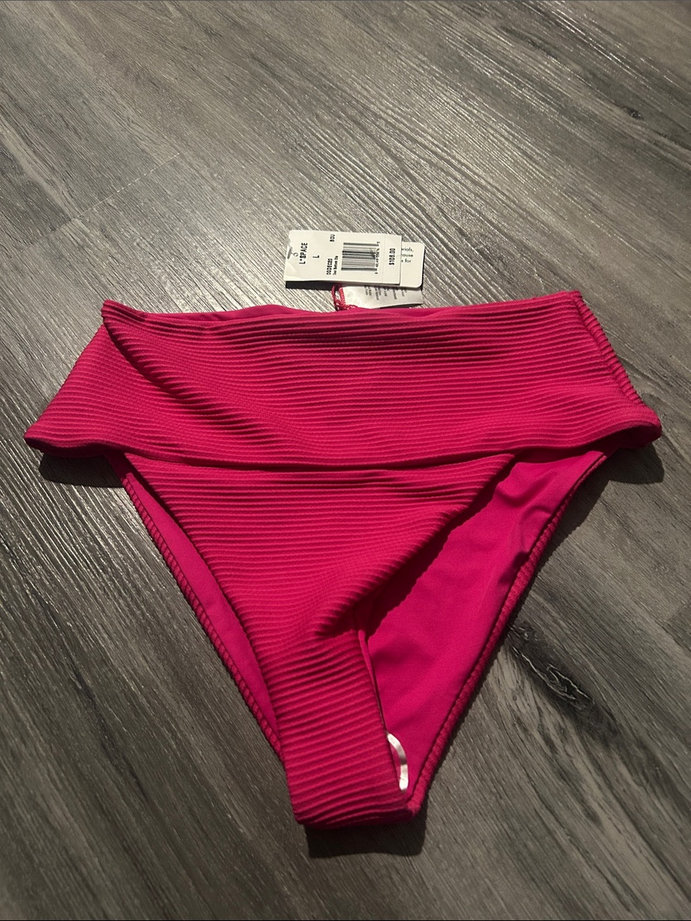 l*space Hot Pink High-Waist Ribbed Swim Bottoms